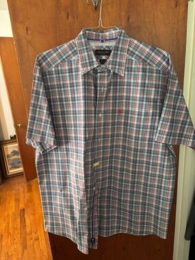 Ariat Short-Sleeve Plaid Button-Down Shirt in Blue and Red
